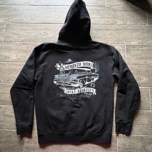 Lucky 13 Black Full Zip Hoodie Mens Medium Graphic Hot Rod Skull Back Print